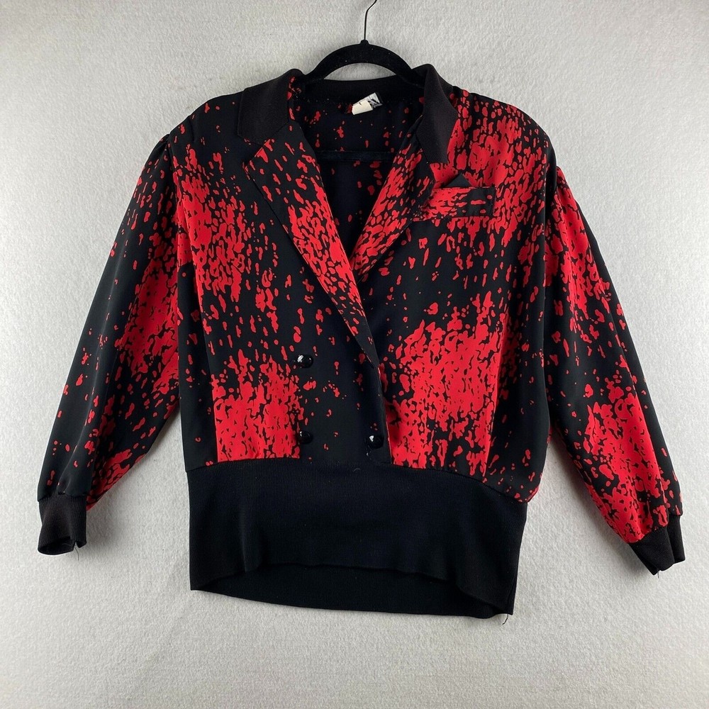 Vintage Miss Maggy Blouse Womens L Large Shoulder Pad 80s 90s Paper Tag USA Made